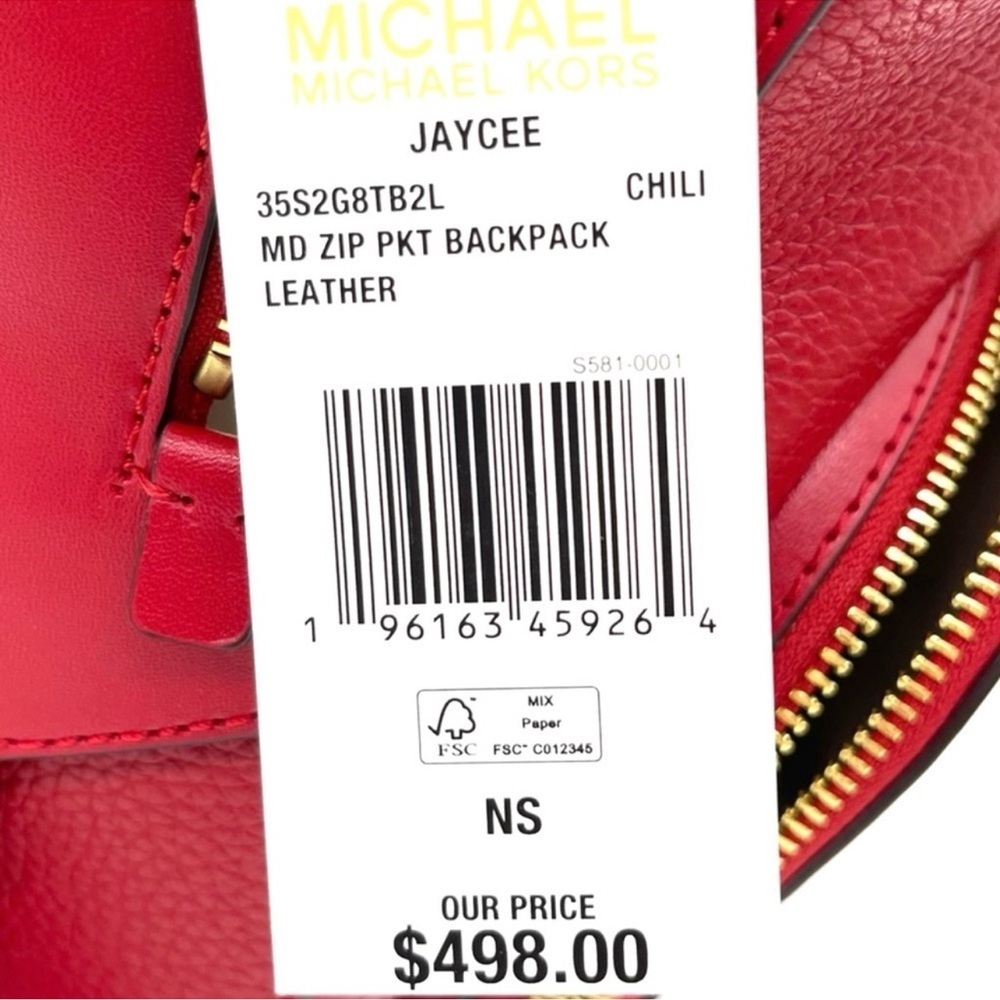 Michael Kors Medium Jaycee Backpack Red/Gold - Picture 12 of 12